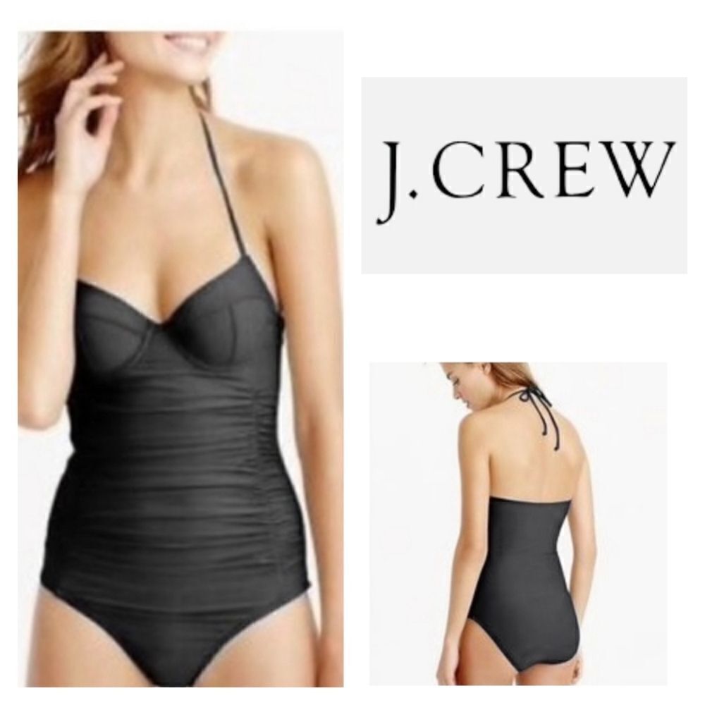 J. Crew Black Halter Underwire One-Piece Swimsuit